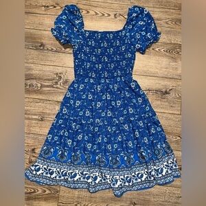 NWT blue paisley peasant dress ruffle size small prairie core indie boho